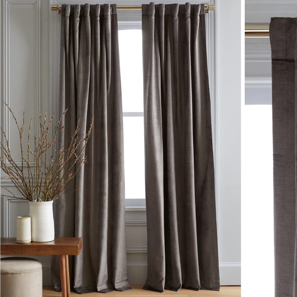 NWT QUINCE 48x108 Luster Velvet Curtain Slate 0942